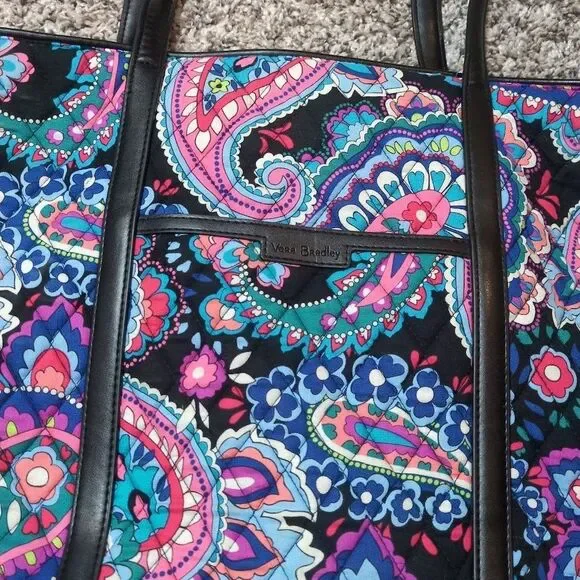 Vera Bradley Lighten Up Vera Large Zip Tote Bag Paisley Blue Pink - Picture 2 of 6